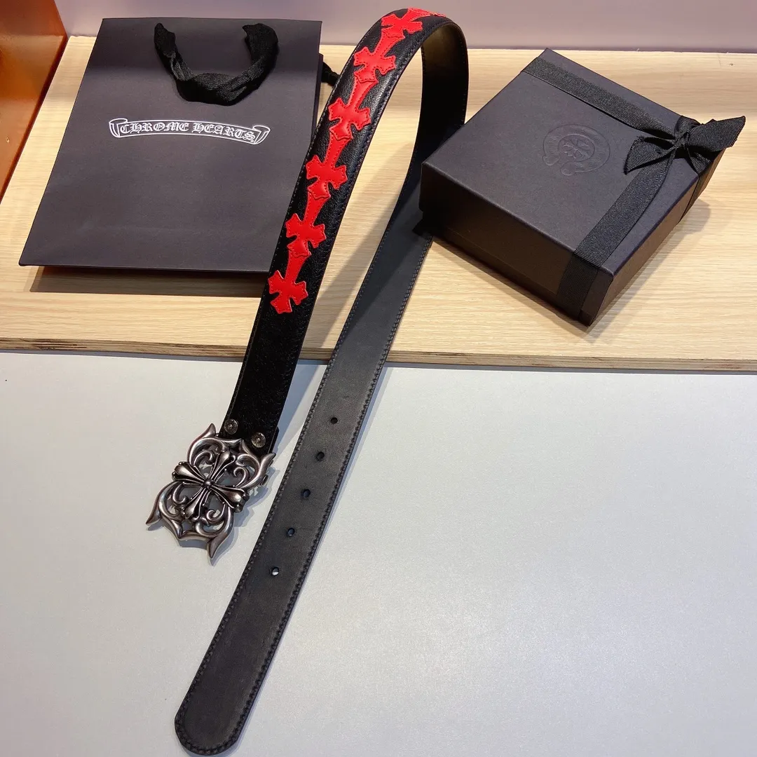 𝐂𝐡𝐫𝐨𝐦𝐞𝐇𝐞𝐚𝐫𝐭𝐬 Crow Heart double-sided tree plaster leather stitched cross belt (detachable version), high-quality hardware, with 2 logo buckles on the belt, very cool.